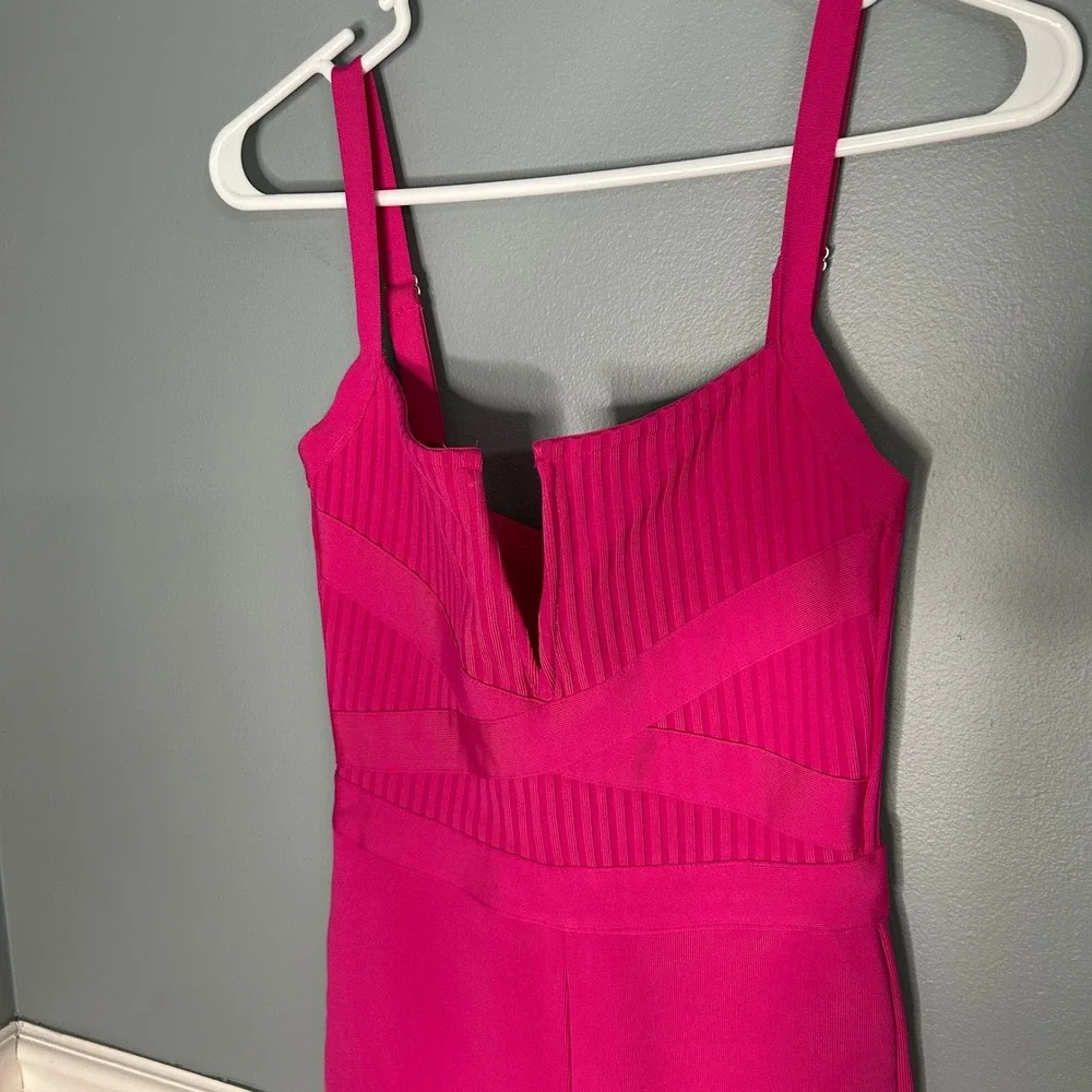 Fashion Nova‎ Misty Bandage Jumpsuit Magenta Pink Flare Leg Plunging V-Neck XS